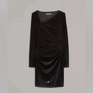 Abercrombie & Fitch Velvet Black Long Sleeve Ruched Dress